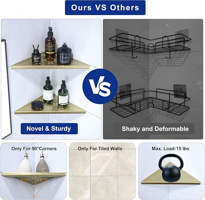 12" Corner Shower Shelf, Recessed Corner Shelf Organizer Rack, No Drilling - Image 6