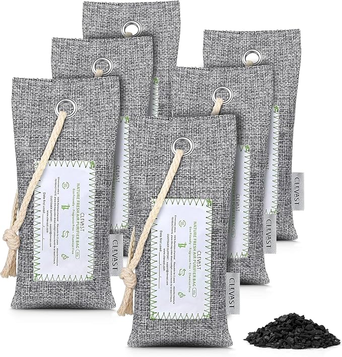 CLEVAST 6 Pack Activated Bamboo Charcoal Air Purifying Bags, Natural Fresh Odor by CLEVAST