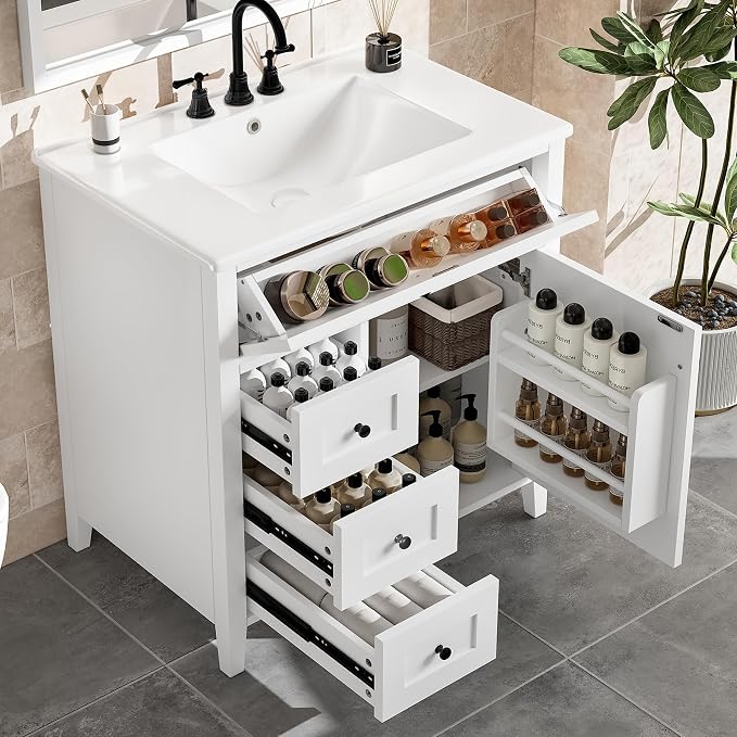 30" Bathroom Vanity with Sink Combo, Tip-Out Drawer, Solid Wood & MDF Modern by Virubi