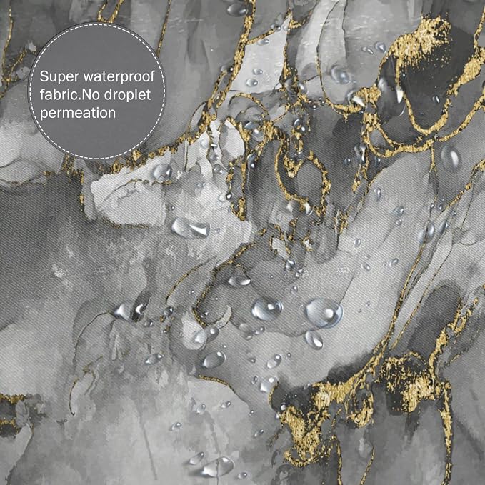 Domoku Brown Gold Marble Shower Curtain, Waterproof Texture Washable Fabric - Image 4