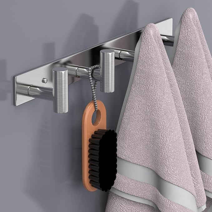 HUFEEOH 2 Pack Coat Rack Wall Mount, Stainless Steel T Shaped 4 Hooks Coat Hooks - Image 6