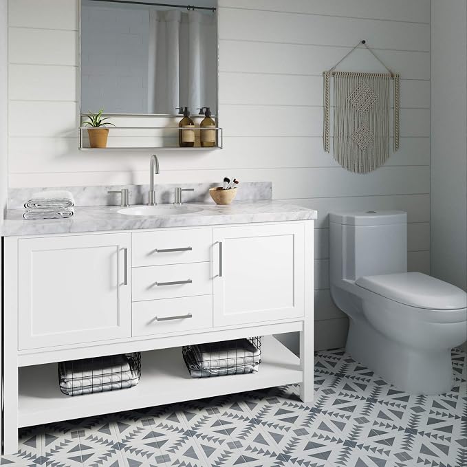 ARIEL 54" White Bathroom Vanity Base Cabinet, 2 Soft Closing Doors and 6 - Image 2