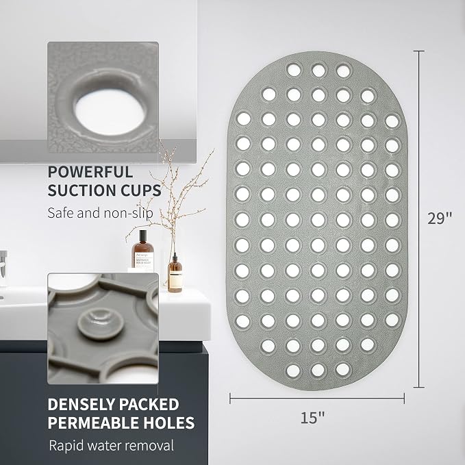 Shower Mat Non Slip Grey Bathtub Mat Non Slip 29 x 15 Inch Oval Bath Mat - Image 3