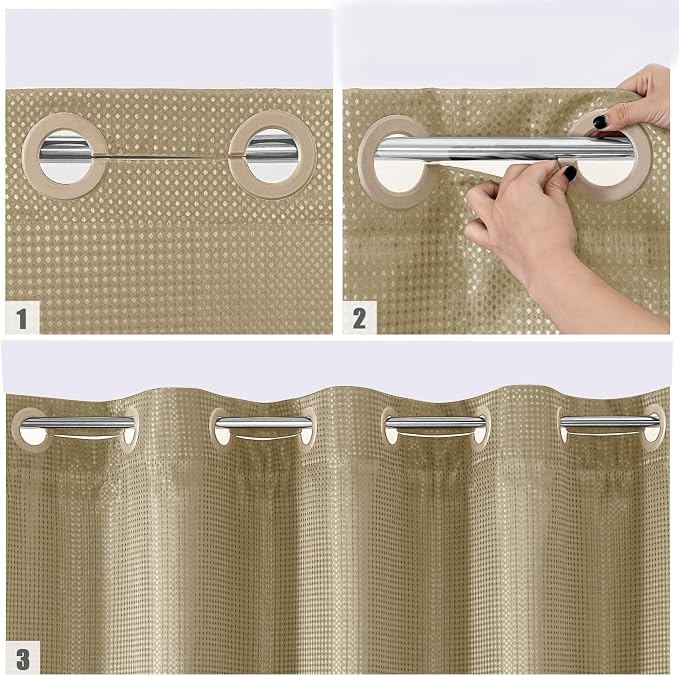 MitoVilla No Hooks Needed Extra Long Shower Curtain Liner Set - Image 4