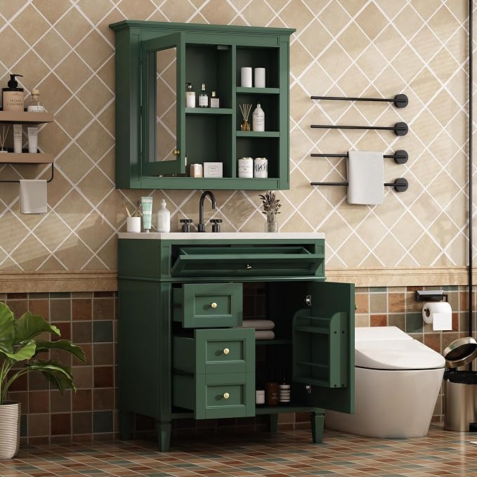 30" Bathroom Vanity with Matching Medicine Cabinet, Modern Sink Storage Cabinet - Image 3