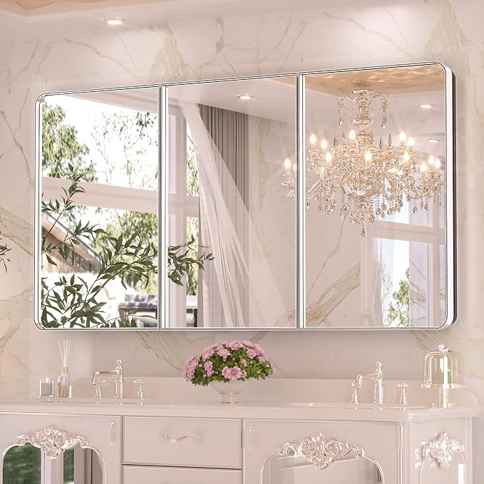 Keonjinn 60 x 32 Inch Large Chrome Medicine Cabinets, Recessed Bathroom by Keonjinn
