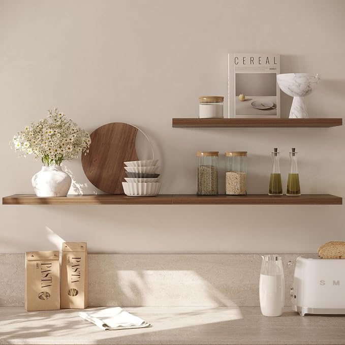 Wall Shelf Set of 3, Walnut Floating Shelves 30 in W x 10 in D x 1 in H - Image 9