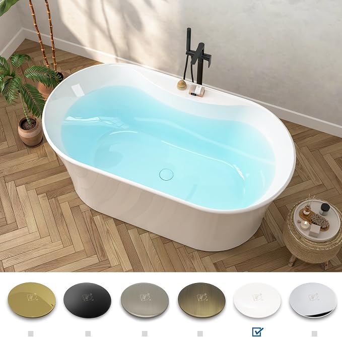 FerdY Santorini 58" Acrylic Freestanding Tub, Gracefully Shaped Contemporary - Image 3