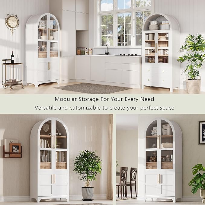 71" Tall Arched Kitchen Pantry, Mid-Century Pantry Cabinet - Image 8