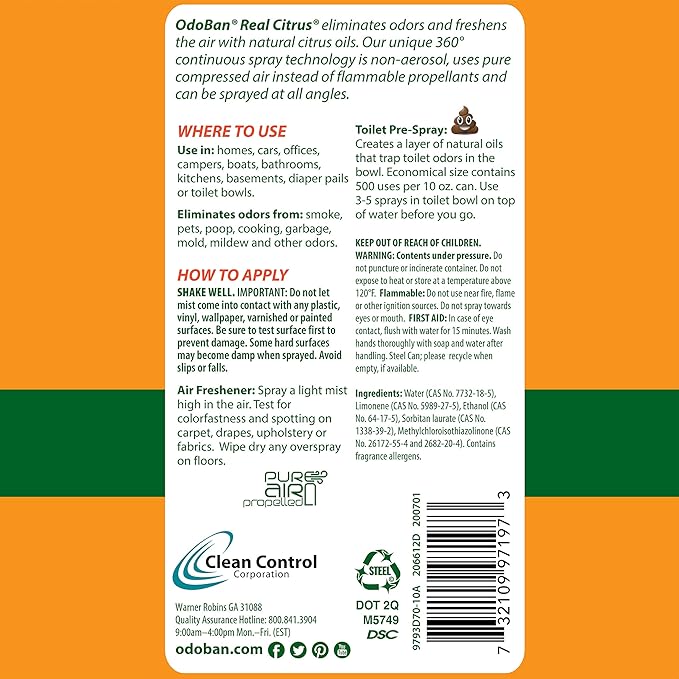 OdoBan 360-Degree Continuous Spray Natural Oil Real Citrus Orange Air Freshener - Image 6