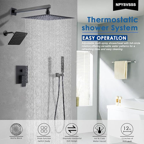 12" Shower Faucet Set Rain Shower System - Image 2