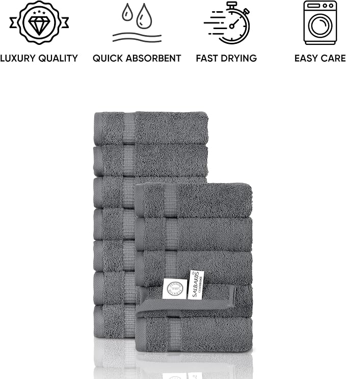 SALBAKOS 100% Turkish Cotton Washcloth Set of 12 13x13 inch | Heirloom Quality - Image 7