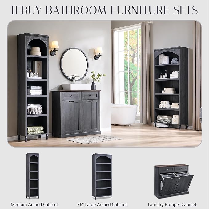 76" Tall Arched Bathroom Storage Cabinet, 5 Tiers Large Farmhouse Arched - Image 6