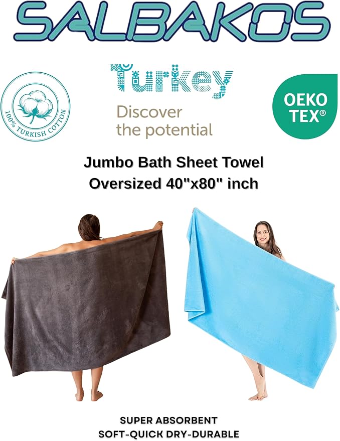 SALBAKOS 100% Turkish Cotton Jumbo Bath Sheet Towel Oversized 40x80 inch | - Image 8