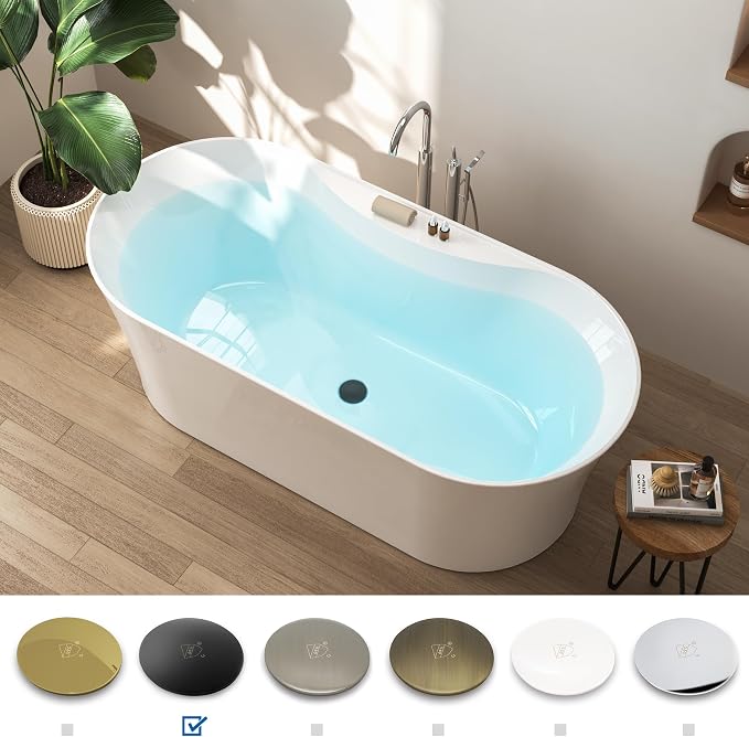 FerdY Santorini 67" Acrylic Freestanding Tub, Gracefully Shaped Contemporary - Image 4