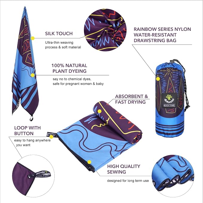 4Monster Microfiber Beach Towel Quick Dry, Super Absorbent Lightweight Travel - Image 3