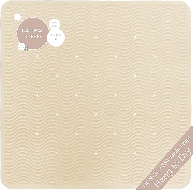 HEVEA Natural Rubber Wave Bath Mat – Square 21x21 in | Non-Slip Shower & by HEVEA