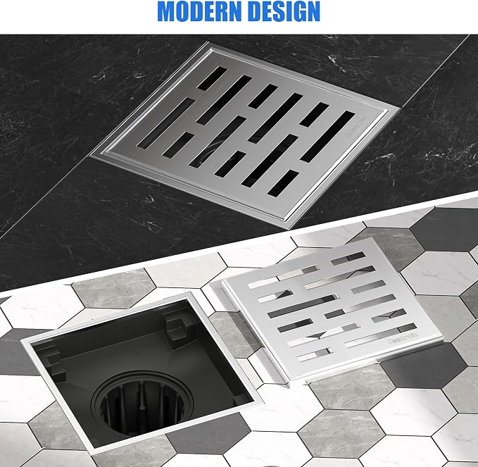 Neodrain Square Shower Drain, 4 inch Stainless Steel 304 Grate and PVC Drain - Image 5