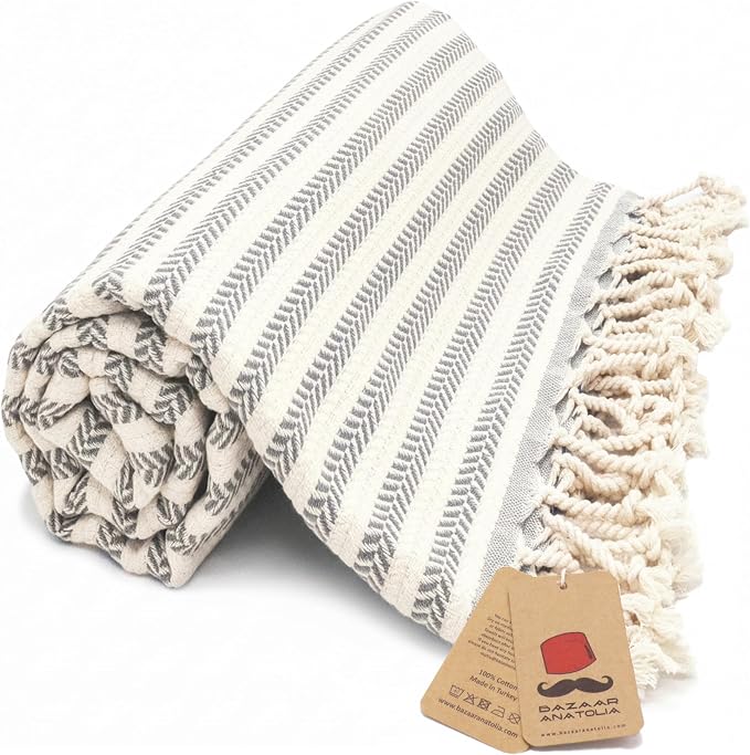Bazaar Anatolia Turkish Beach Towel – 100% Cotton, Quick Dry, Sand Free Large by BazaarAnatolia