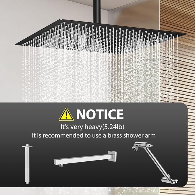 Rain Shower Head, 16 Inches Large Rainfall Shower Head, 304 Stainless Steel Made - Image 6
