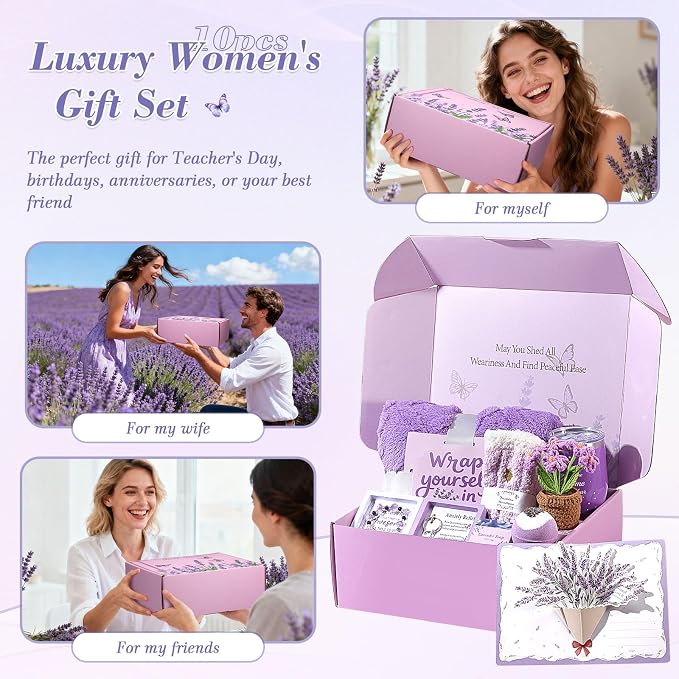 Birthday Gifts for Women Self Care Gifts Set, Lavender Spa Gift Basket Care - Image 6