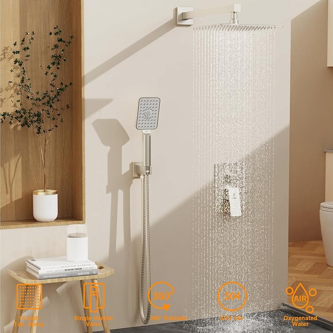 Shower System 10IN Modern Rain Brass Faucet Set - Image 2
