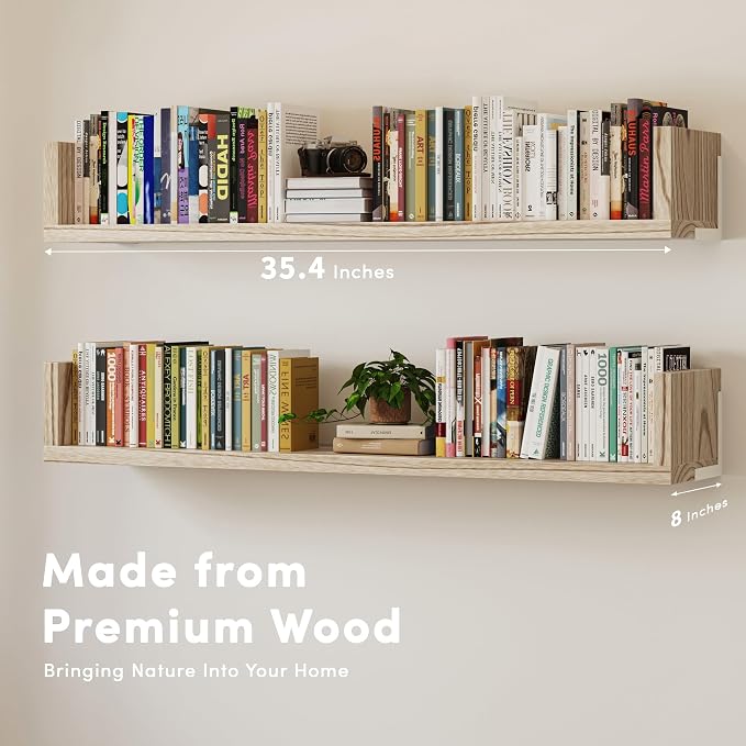 Wall Bookshelf, 36 Inches U Shaped Wall Shelves, Long Deep Floating Shelves - Image 3