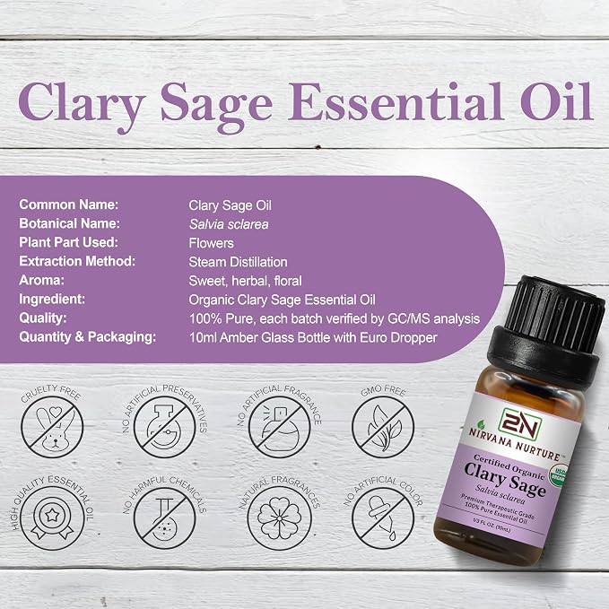 Clary Sage Essential Oil USDA Certified Organic, 100% Pure Natural Premium Grade - Image 2