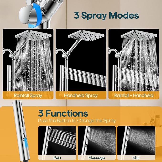 Shower Heads with Handheld Combo, 10 Inch High Pressure Rain Shower Head - Image 6
