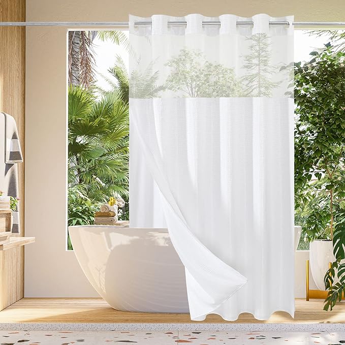 Gibelle Extra Long Shower Curtain 72x86, Waffle Weave Bathroom Shower Curtain by Gibelle