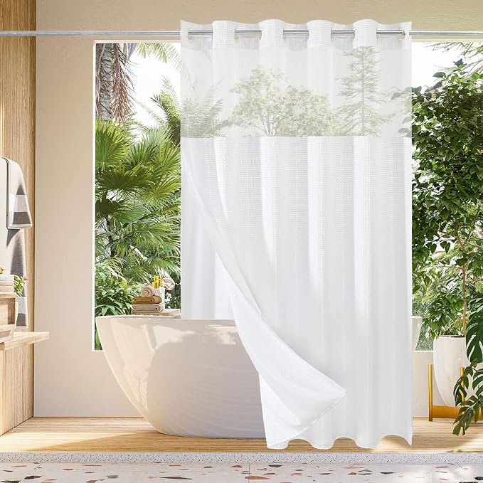 Gibelle Long Shower Curtain 72x80, Waffle Weave Bathroom Shower Curtain by Gibelle