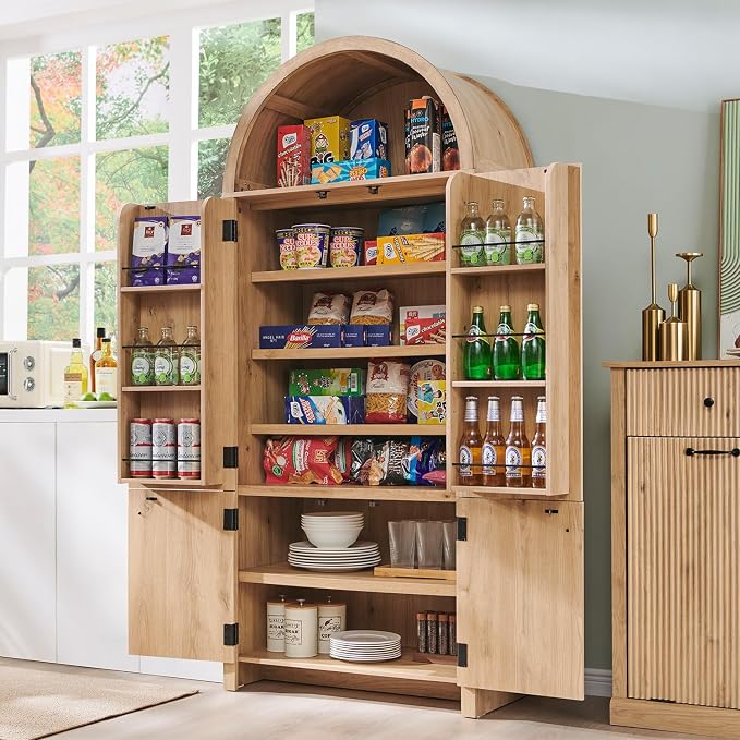 71" Tall Arched Bathroom Storage Cabinet, Modern Fluted Storage Cabinet w/Doors - Image 3