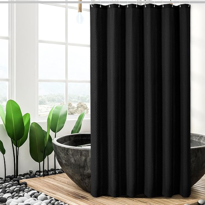 Gibelle Black Shower Curtain, 3D Embossed Textured Herringbone Fabric Shower by Gibelle