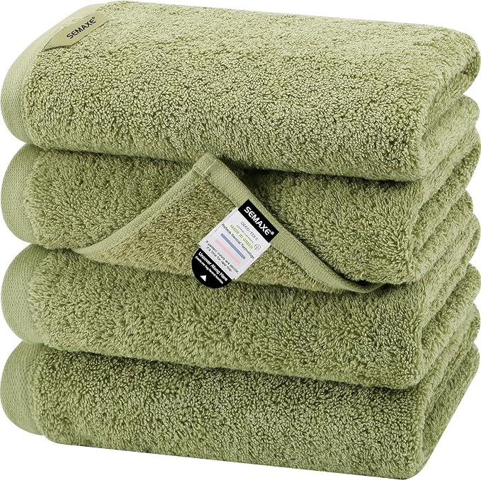 SEMAXE Sage Green Hand Towels for Bathroom, 100% Cotton Towels by SEMAXE