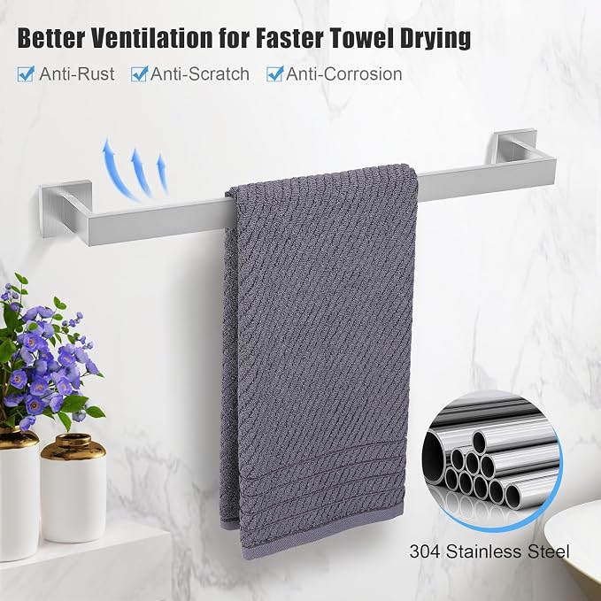 TURS 10-Piece Bathroom Hardware Accessories Set Brushed Nickel Towel Bar Holder - Image 2