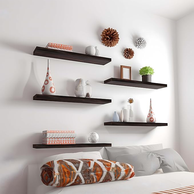 24 Inch Floating Shelves for Wall Rustic Brown Wood Wall Shelves for Bedroom - Image 2