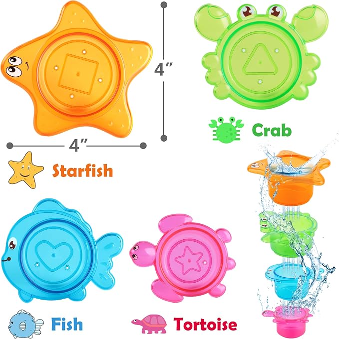 iPlay, iLearn Baby Bath Toys w/ Organizer, Water Squirting Octopus, Wind Up - Image 4