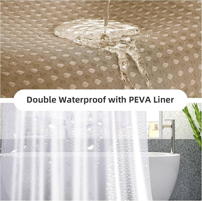 LaCyan 3 in 1 Waterproof Waffle Weave Shower Curtain and Clear Liner Set - Image 3