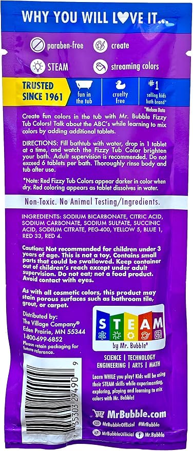 Mr. Bubble Fizzy Tub Colors Bath Water Coloring Tabelets, 6 Bright Colors - Image 9