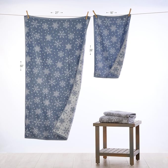 SKL Home Christmas/Winter Scattered Snowflakes 100% Cotton Premium Bath Towel - Image 4