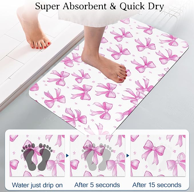 Pink Bow Bathroom Rugs Mat Non Slip Absorbent Quick Dry Rug Bath Mats - Image 3