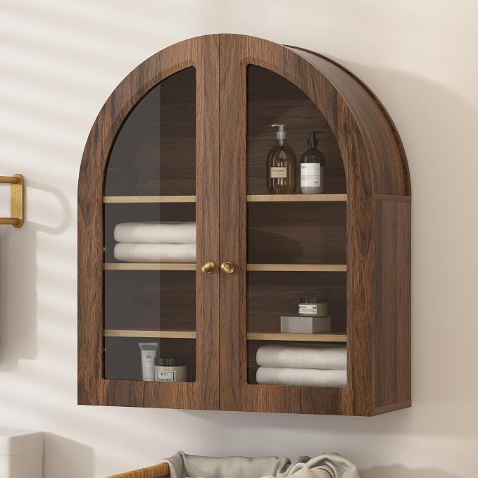 Large Arched Bathroom Wall Cabinet Wooden Medicine Cabinet - Image 3