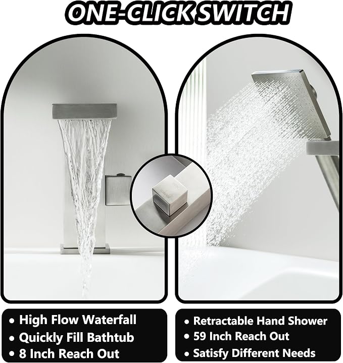 LIWEIKE Roman Tub Faucet with Sprayer, Brushed Nickel High Flow Deck Mount 3 - Image 4