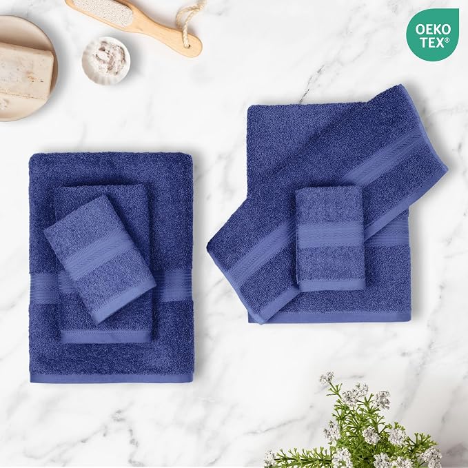 Amazon Basics 6 Piece Oversized Fade resistant Towel set, 100% Cotton towels - Image 2