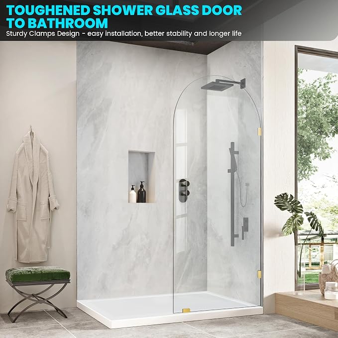 Bathroom Glass Shower Door Panel, 3/8" Thick Clear Tempered Glass Shower Screen - Image 2