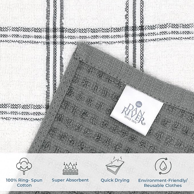 DAN RIVER Premium Dish Cloth 100% Cotton 12 X 12 Inches |Pack of 8|-Ultra Soft - Image 4