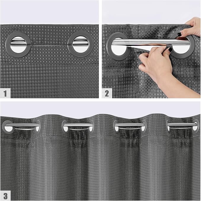 MitoVilla Grey Long Shower Curtain Liner Set 72 x 80, No Hooks Needed 80 inch - Image 4