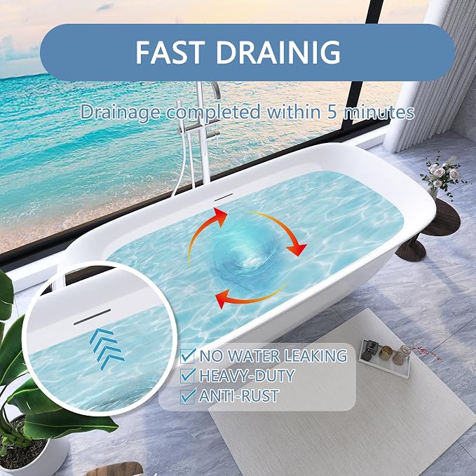 59" Free Standing Tub, Pure Acrylic Freestanding Bathtub, Stylish Stand Alone - Image 6