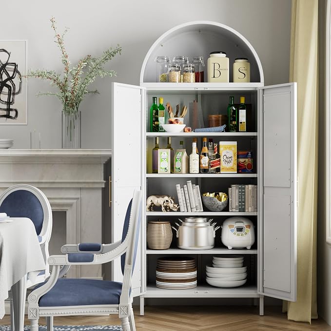 Farmhouse Kitchen Pantry Cabinet, 73in Tall Arched Storage Cabinet - Image 7