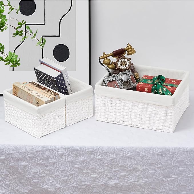 Vagusicc Wicker Basket, Decorative Rectangle Wicker Storage Basket Bins - Image 7